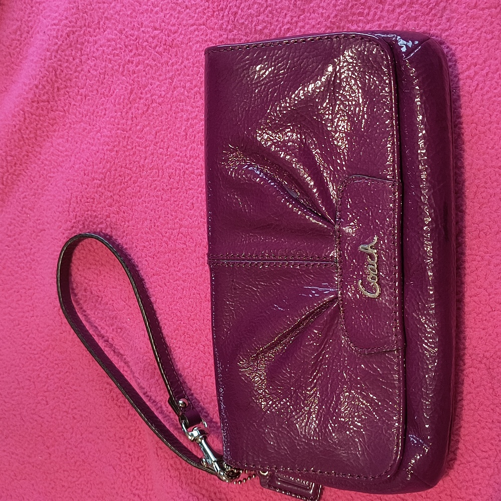 Coach Purple Patent Leather wristlet, 9" x 6" as pictured.  EUC, No Callouts